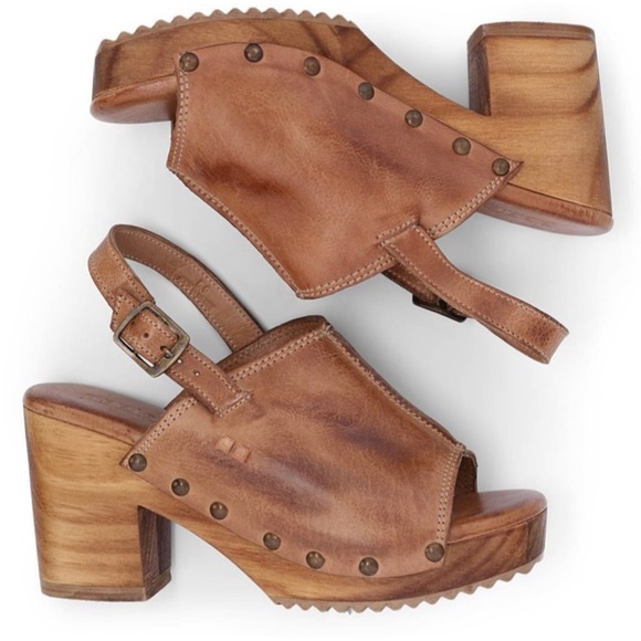 Bed Stu Shoes - Bed Stu Marie Leather Wooden Platform Heel Peep Toe Slingback Sandals Chunky - 9